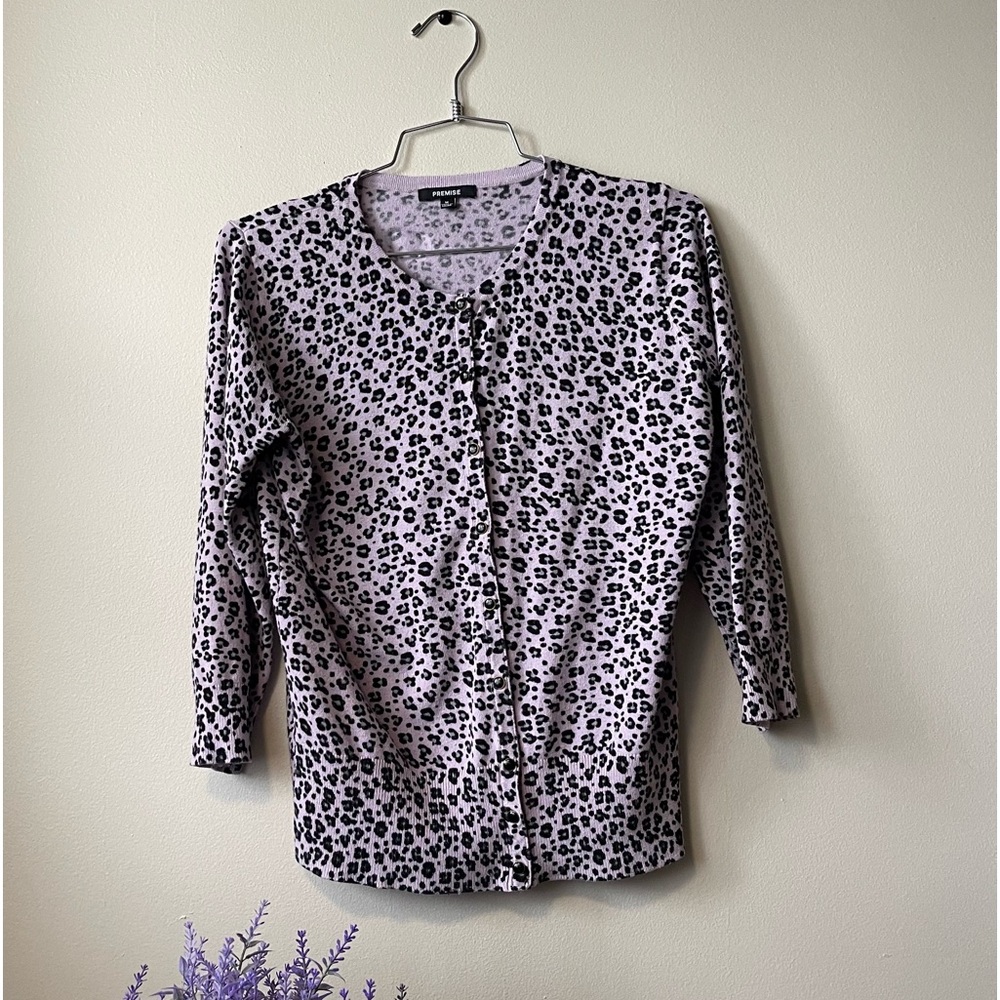 Purple Animal Print Cardigan with snap front closures - Women’s Medium